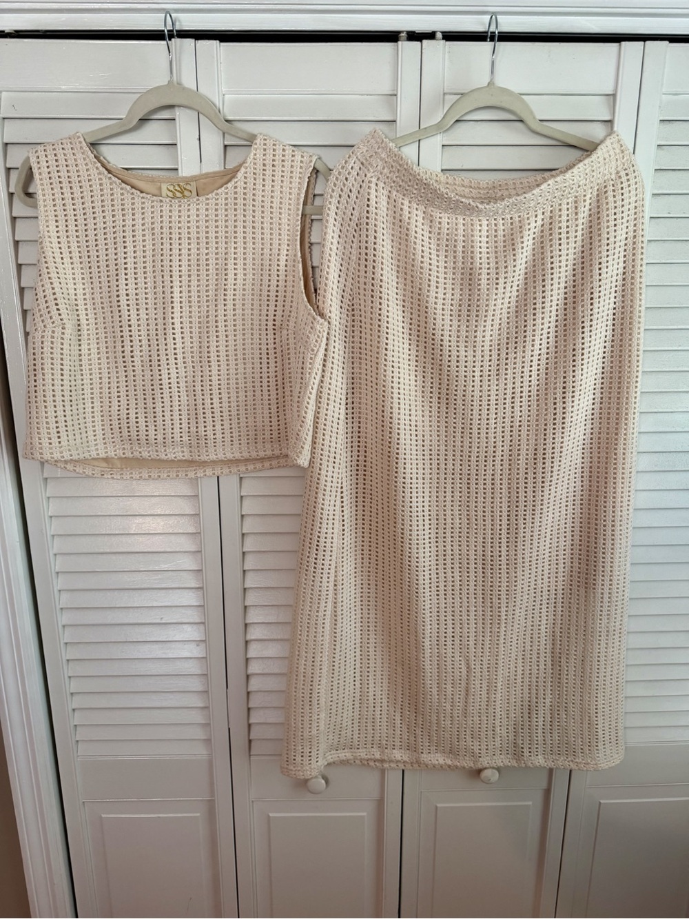Waffle Knit Cream Two-Piece Skirt Set - Picture 4 of 7